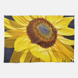 Heldere gele zonnebloem theedoek