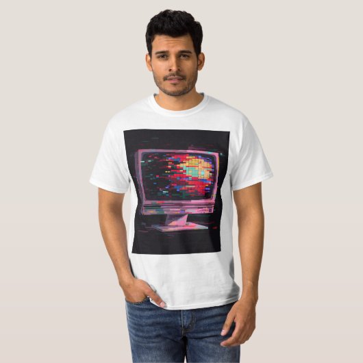 Heldere, gepixelde computermonitor t-shirt (Voorkant volledig)