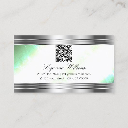 Heldere glanzende munt met zilveren randen QR-code Visitekaartje (Achterkant)