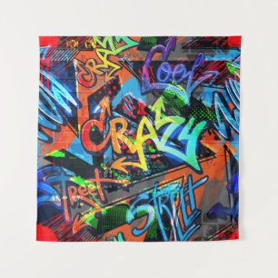 Heldere graffiti, stedelijke grafische vormgeving. wandkleed