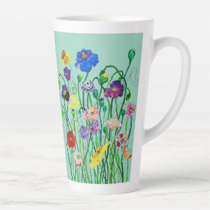 Heldere grillige wilde papaver aquarel latte mok