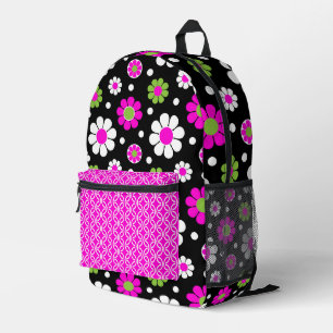 HELDERE GROOVY ROZE GROENE WITTE BLOEMEN BEDRUKTE RUGZAK