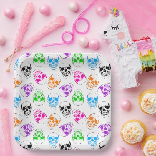 Heldere Halloween Skulls Papieren Bordje (Feest)