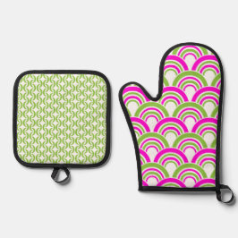 HELDERE HETE ROZE & LIME GROENE PATRONEN OVENWANT & PANNENLAP SET