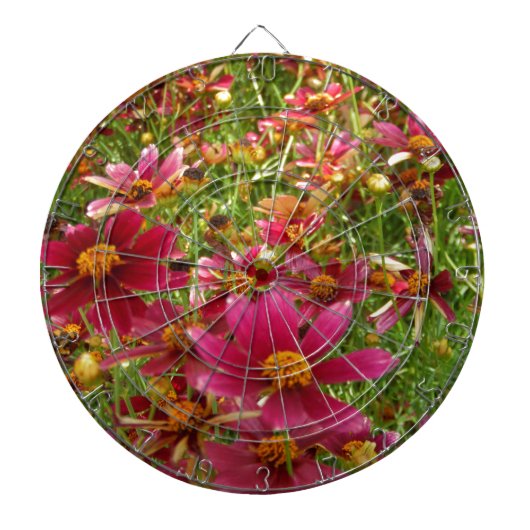 Heldere Hot Pink en gele Daisy bloemen Dartbord (Voorkant)
