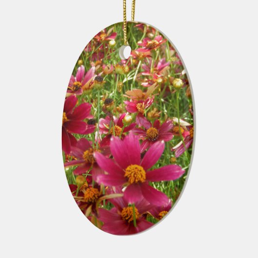 Heldere Hot Pink en gele Daisy bloemen Keramisch Ornament (Links)