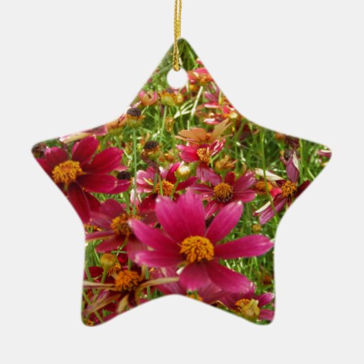 Heldere Hot Pink en gele Daisy bloemen Keramisch Ornament (Voorkant)