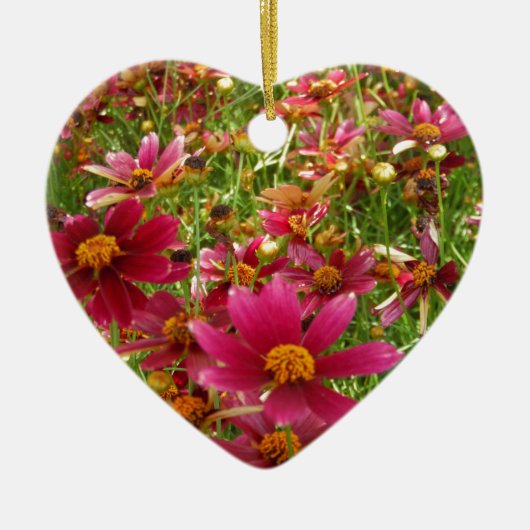 Heldere Hot Pink en gele Daisy bloemen Keramisch Ornament (Voorkant)
