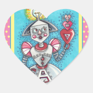 HELDERE IDEA GIRL ROBOT, COLORFUL MECHANISCHE HOOR HART STICKER