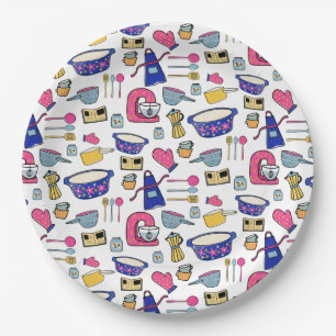 Heldere keukengerei met kookpan papieren bordje