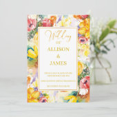 heldere kleur retro GOUDEN moderne bruiloft Kaart (Staand voorkant)