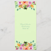 Heldere Kleuren Groene Bloemen Lente Zomer Bruilof Menu (Achterkant)