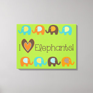 Heldere kleuren Ik hou van olifanten verpakt canva Canvas Afdruk