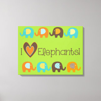 Heldere kleuren Ik hou van olifanten verpakt canva Canvas Afdruk