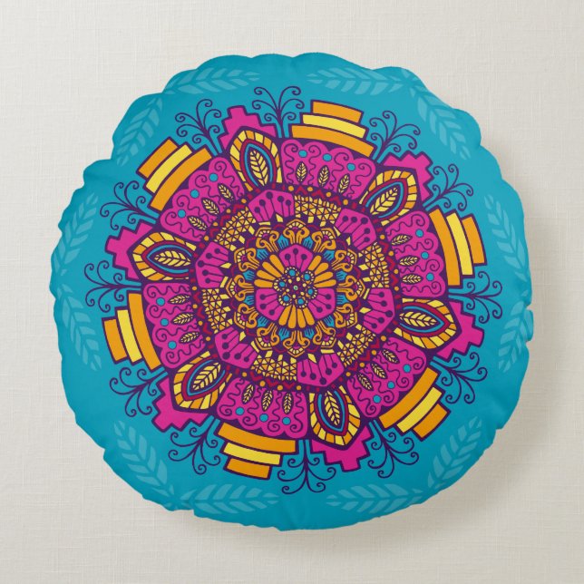 Heldere kleuren Mandala Round Pillow Rond Kussen (Voorkant)