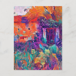 Heldere kleuren van natuur die een huis heroveren briefkaart
