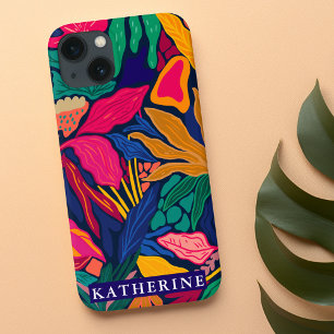 Heldere kleurrijke abstracte bloemen  Trendy girly iPhone 13 Hoesje