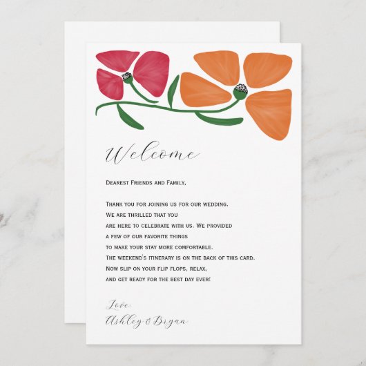Heldere kleurrijke bruiloft welkomstbrief & route programma (Voorkant / Achterkant)