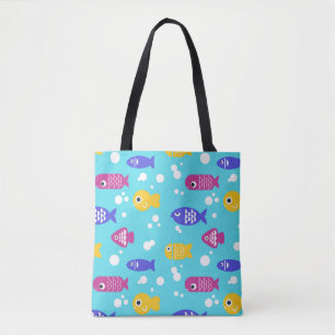 Heldere Kleurrijke Cartoon Vis Patroon Blauw Draagtas