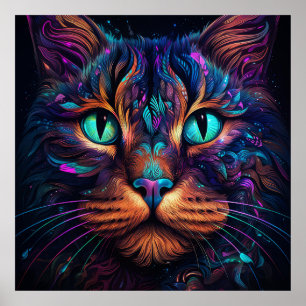 Heldere kleurrijke Cat Face Wall Poster Print
