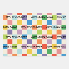 Heldere Kleurrijke Checkerboard Custom Verjaardag Inpakpapier Vel