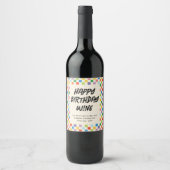 Heldere Kleurrijke Checkerboard Fun Custom Wijn Etiket (Voorkant)
