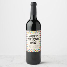 Heldere Kleurrijke Checkerboard Fun Custom Wijn Etiket