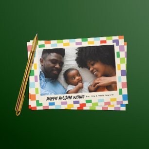 Heldere kleurrijke Checkerboard Holiday Briefkaart