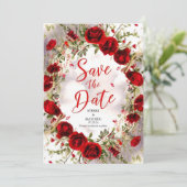 Heldere kleurrijke Crimson rode rozen bruiloft Save The Date (Staand voorkant)