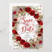 Heldere kleurrijke Crimson rode rozen bruiloft Save The Date (Voorkant / Achterkant)