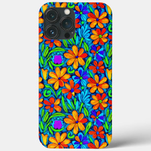 Heldere kleurrijke folk art bloemen iPhone 13 pro max hoesje