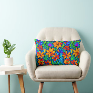 Heldere kleurrijke folk art bloemen kussen