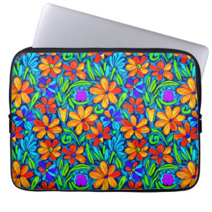 Heldere kleurrijke folk art bloemen laptop sleeve