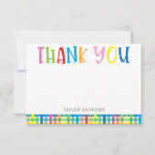 Heldere kleurrijke geplaid gepersonaliseerde dank  bedankkaart (Voorkant)