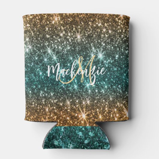 Heldere kleurrijke glitter blikjeskoeler (Achterkant)