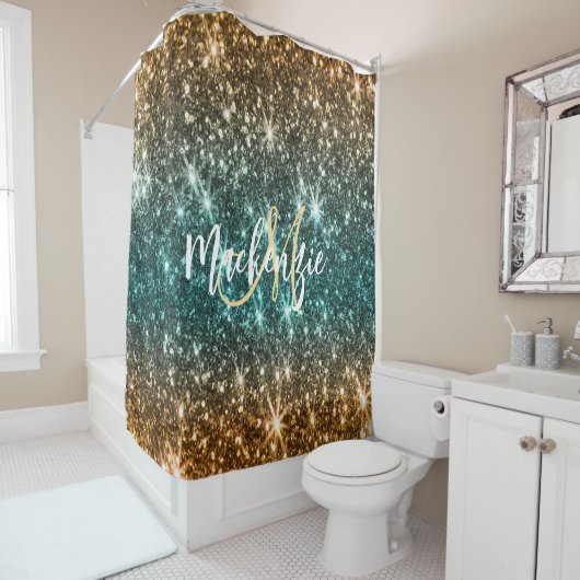 Heldere kleurrijke glitter douchegordijn (In situ)