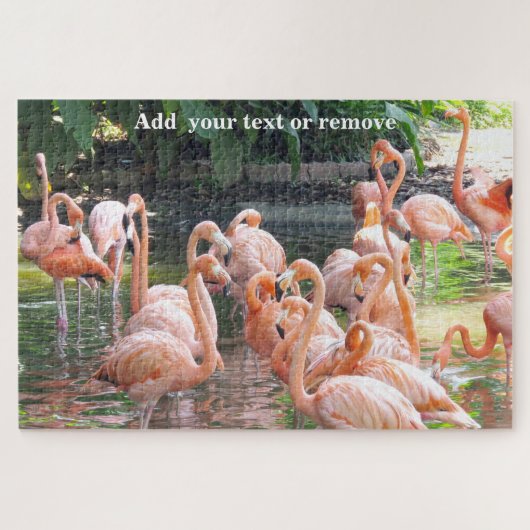 Heldere kleurrijke groep roze flamingos in water, legpuzzel (Horizontaal)