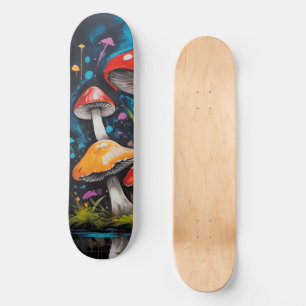 Heldere kleurrijke hippie paddenstoelen schimmels skateboard