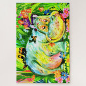 heldere kleurrijke hippopotamus en vogels legpuzzel (Verticaal)