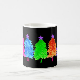 Heldere kleurrijke kerstbomen koffiemok