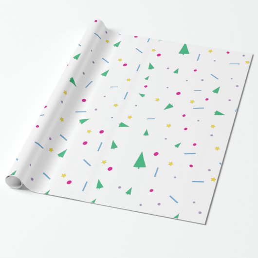 Heldere, kleurrijke kerstwrapping cadeaupapier (Uitgerold)