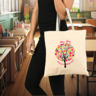 Heldere kleurrijke leraar hartboom bedankt tote bag