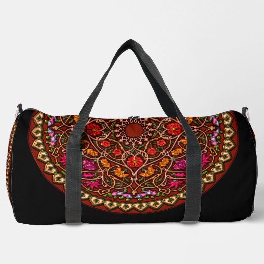 Heldere kleurrijke Mandala Rood Goud op Zwart Plunjezak (Voorkant)