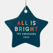 Heldere kleurrijke marineblauwe moderne kerstfamil keramisch ornament (Voorkant)