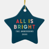 Heldere kleurrijke marineblauwe moderne kerstfamil keramisch ornament (Achterkant)