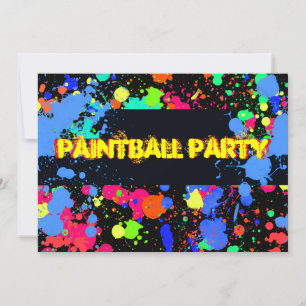 Heldere, kleurrijke neon, Paintball Party uitnodig Kaart