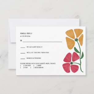Heldere & kleurrijke Nouveau Floral bruiloft RSVP Kaartje