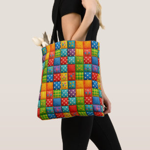 Heldere kleurrijke patchwork quilt stijl ontwerp draagtas