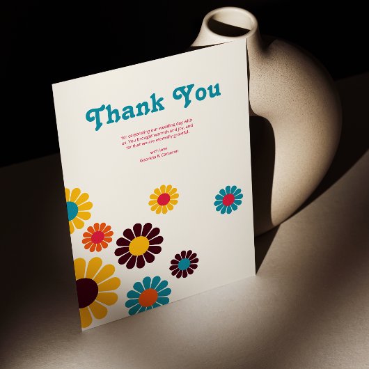 Heldere kleurrijke Retro Daisy bruiloft Bedankkaart