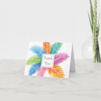 Heldere kleurrijke strandpalmbladeren bedankkaart